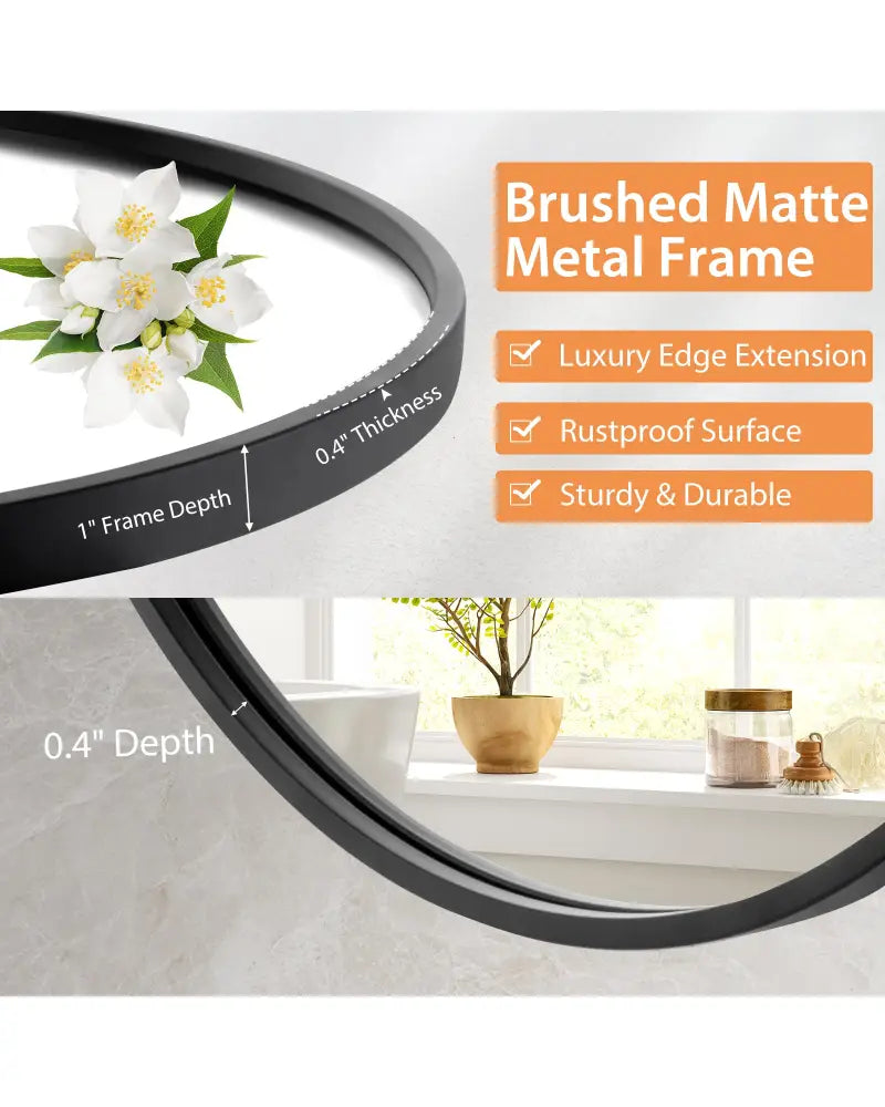 24 Inch Black Circle Bathroom Mirror with Explosion-proof Film - Black - Wall Mirrors