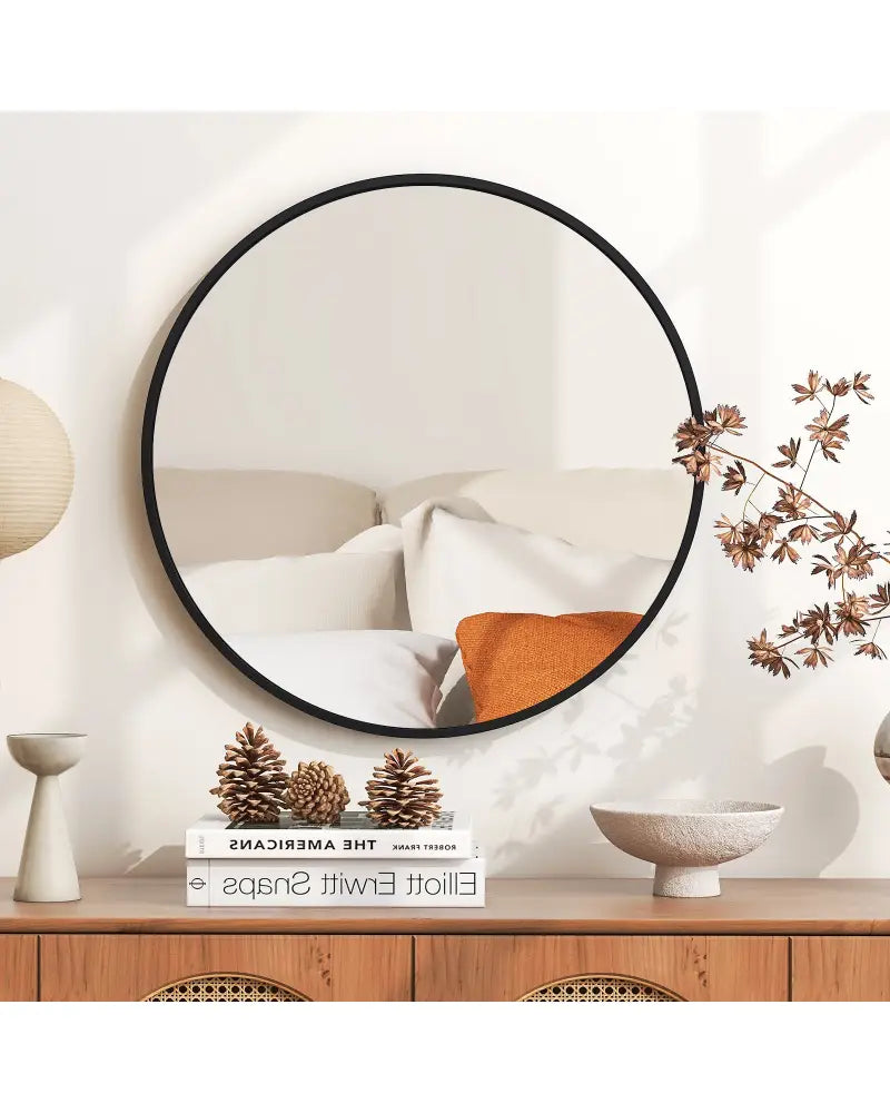 24 Inch Black Circle Bathroom Mirror with Explosion-proof Film - Black - Wall Mirrors