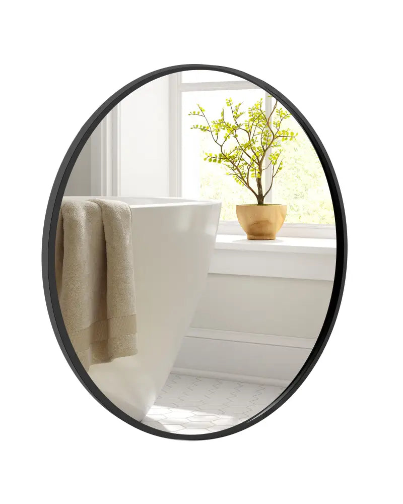 24 Inch Black Circle Bathroom Mirror with Explosion-proof Film - Black - Wall Mirrors