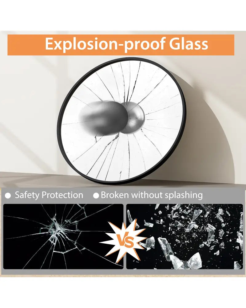 24 Inch Black Circle Bathroom Mirror with Explosion-proof Film - Black - Wall Mirrors