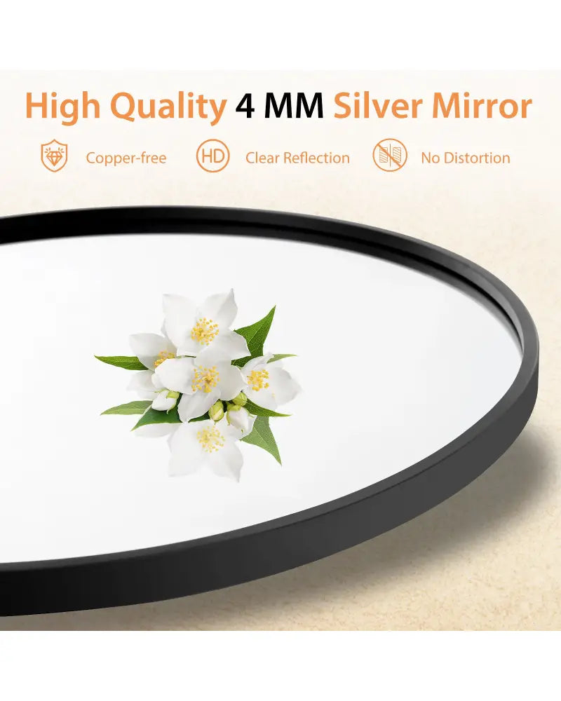 24 Inch Black Circle Bathroom Mirror with Explosion-proof Film - Black - Wall Mirrors