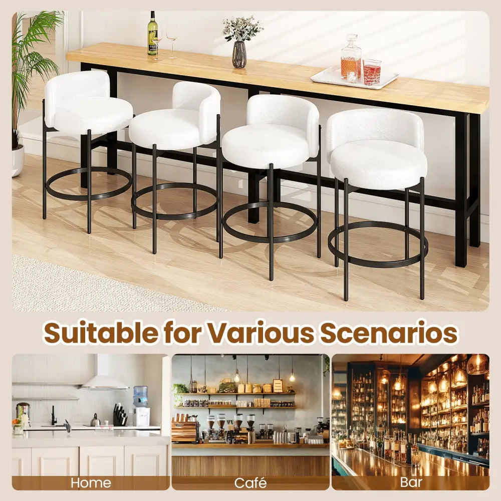 24 Inch Boucle Counter Stools Set of 2 with Curved Backrest - White - Bar Stools