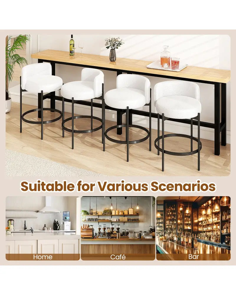 24 Inch Boucle Counter Stools Set of 2 with Curved Backrest - White - Bar Stools