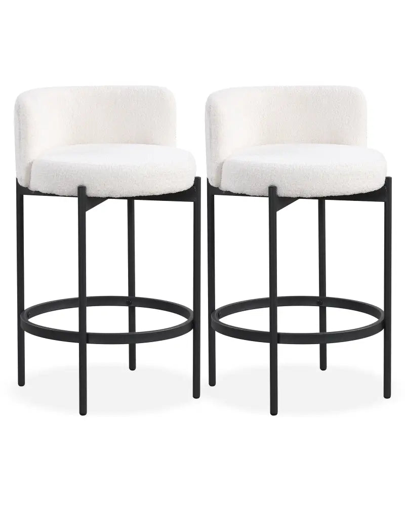 24 Inch Boucle Counter Stools Set of 2 with Curved Backrest - White - Bar Stools