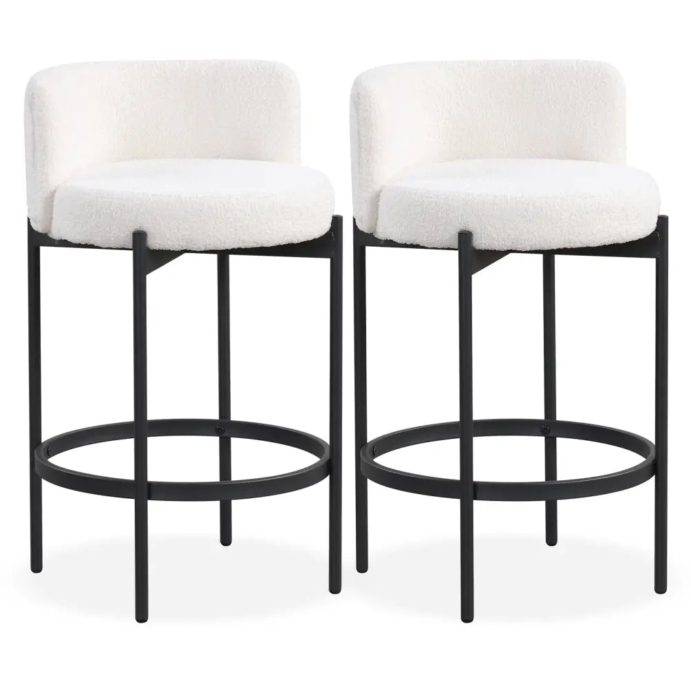 24 Inch Boucle Counter Stools Set of 2 with Curved Backrest - White - Bar Stools