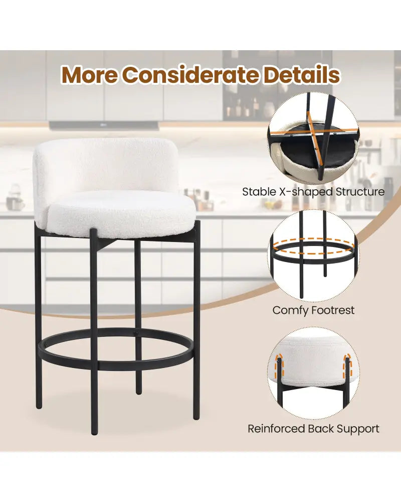 24 Inch Boucle Counter Stools Set of 4 with Curved Backrest - White - Bar Stools