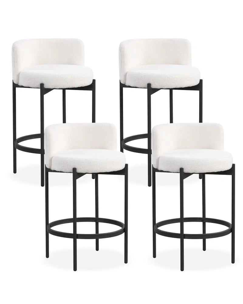 24 Inch Boucle Counter Stools Set of 4 with Curved Backrest - White - Bar Stools