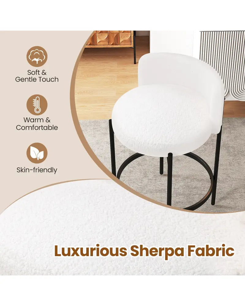 24 Inch Boucle Counter Stools Set of 4 with Curved Backrest - White - Bar Stools