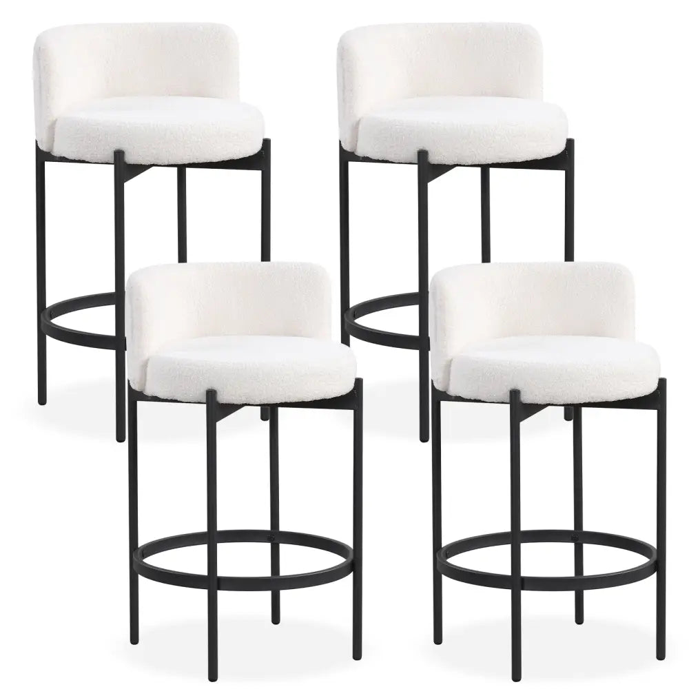 24 Inch Boucle Counter Stools Set of 4 with Curved Backrest - White - Bar Stools