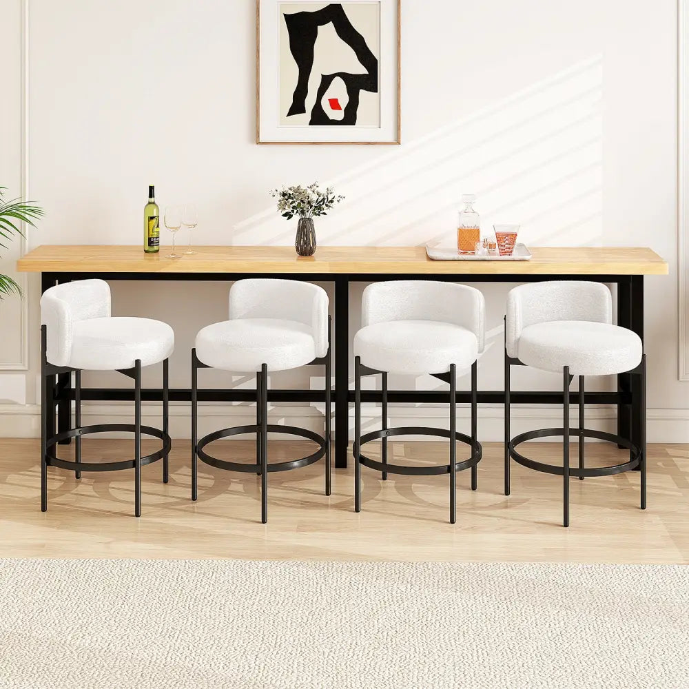 24 Inch Boucle Counter Stools Set of 4 with Curved Backrest - White - Bar Stools