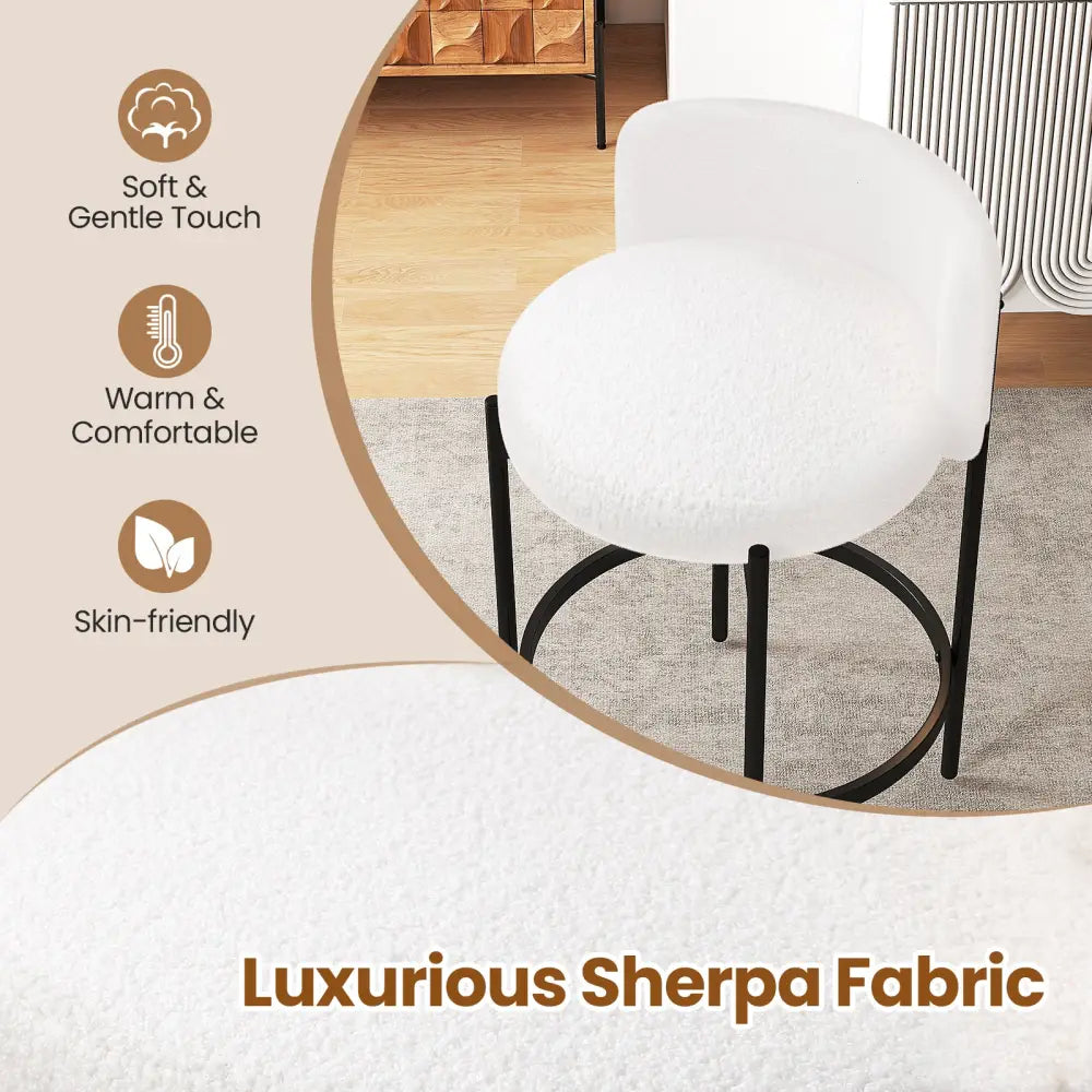 24 Inch Boucle Counter Stools Set of 4 with Curved Backrest - White - Bar Stools