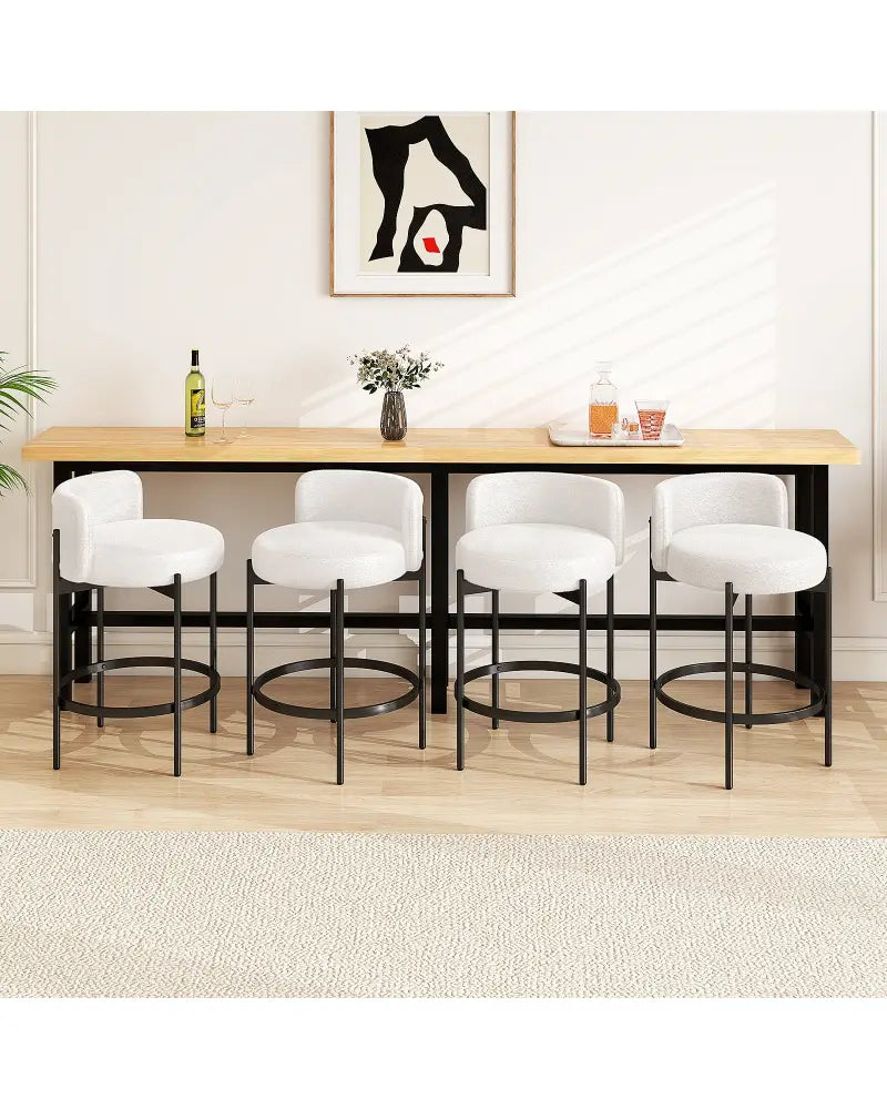 24 Inch Boucle Counter Stools Set of 4 with Curved Backrest - White - Bar Stools