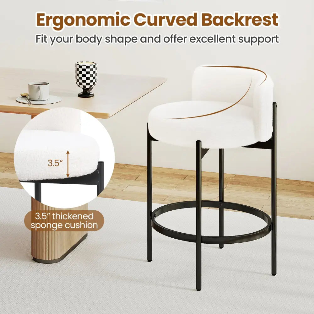 24 Inch Boucle Counter Stools Set of 4 with Curved Backrest - White - Bar Stools