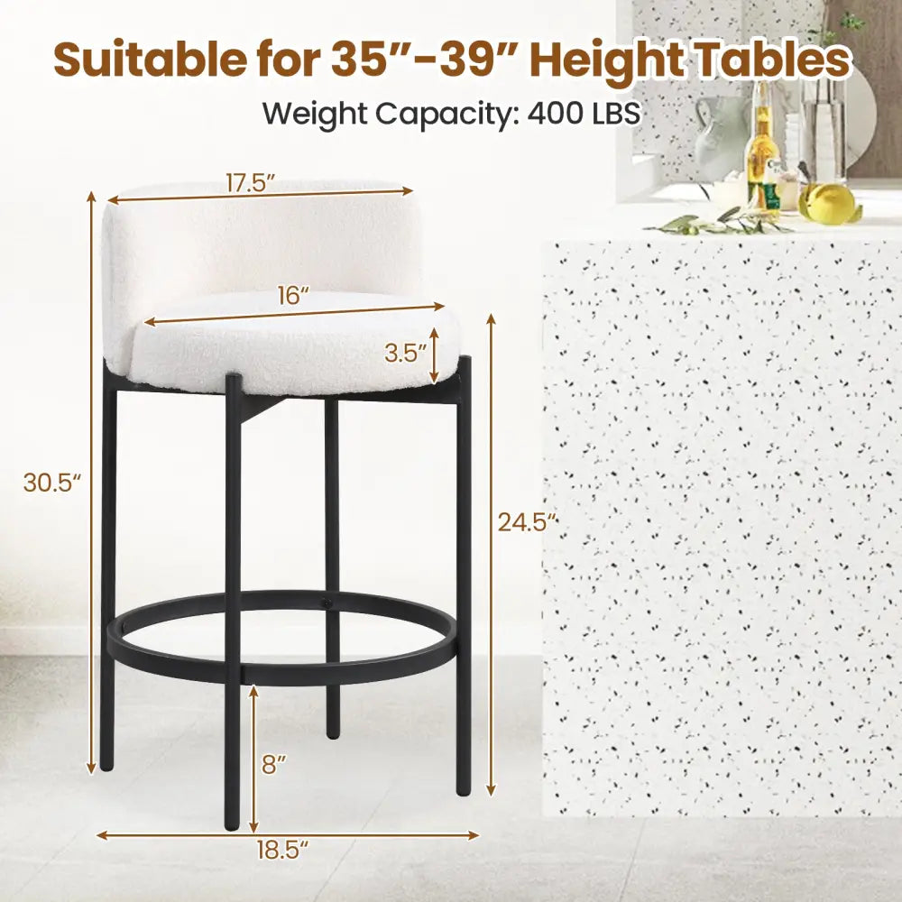24 Inch Boucle Counter Stools Set of 4 with Curved Backrest - White - Bar Stools