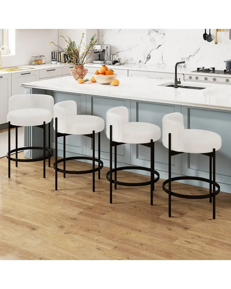 24 Inch Boucle Counter Stools Set of 4 with Curved Backrest - White - Bar Stools