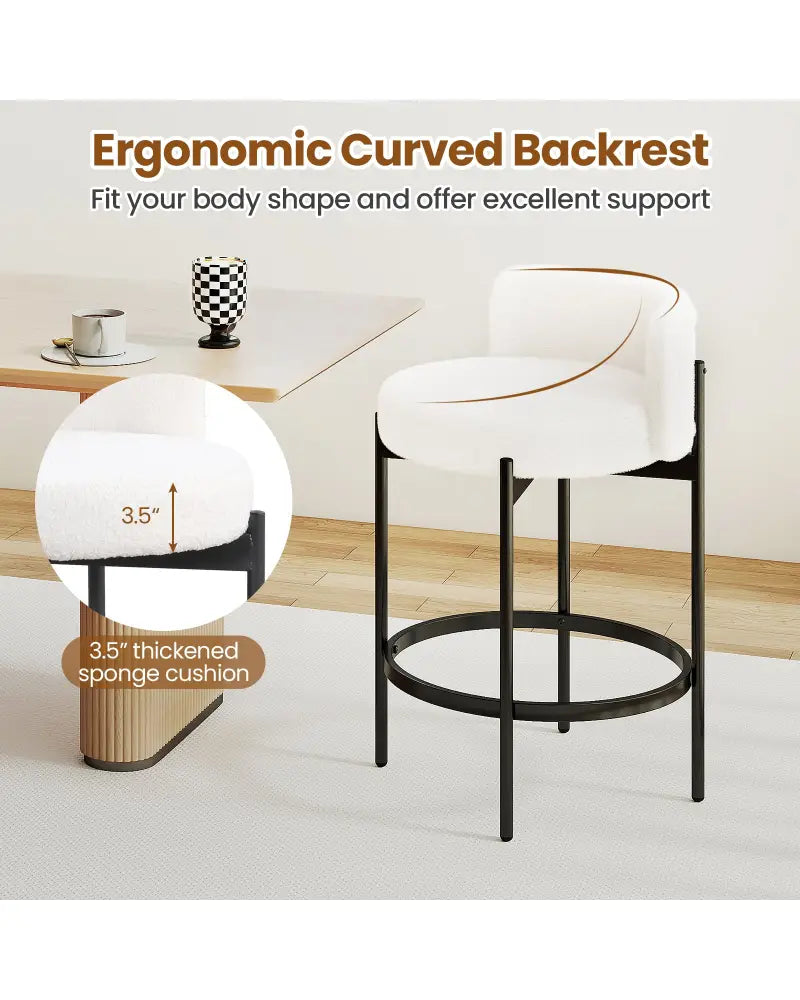 24 Inch Boucle Counter Stools Set of 4 with Curved Backrest - White - Bar Stools