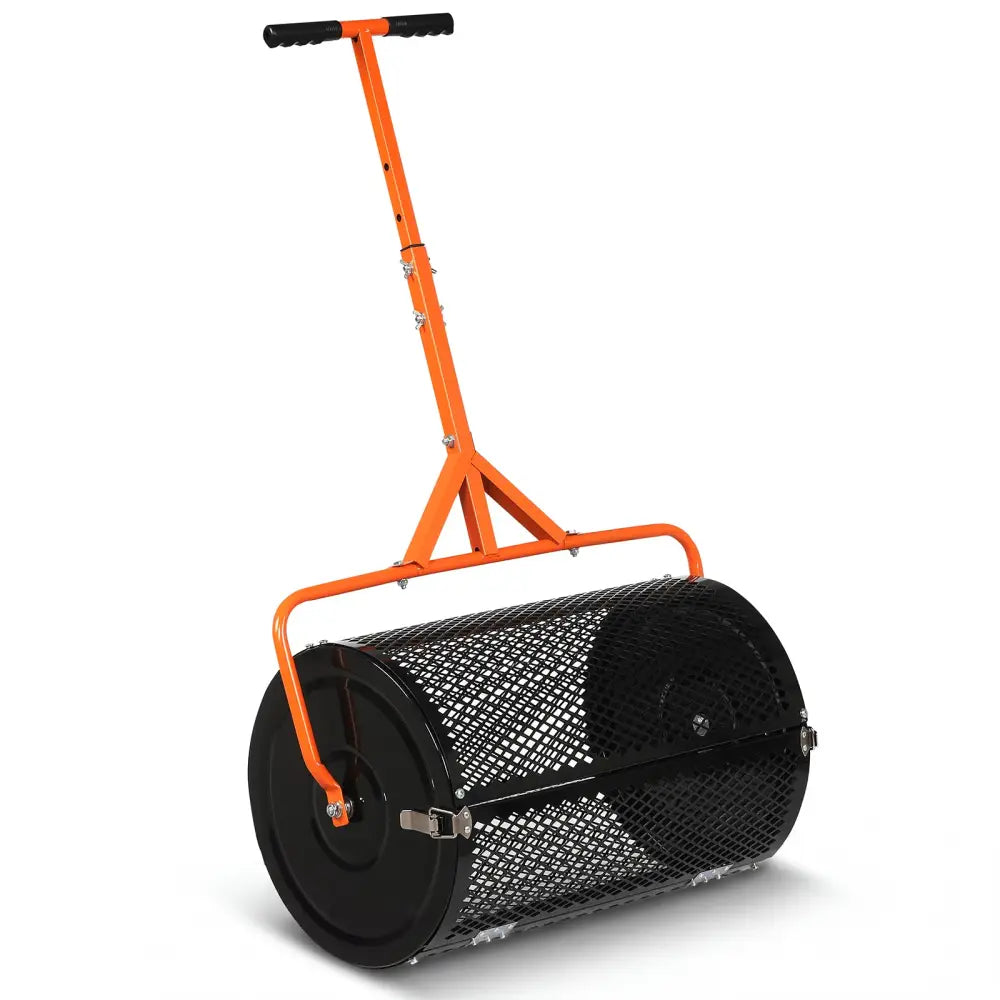 24 Inch Compost Spreader Peat Moss Spreader Roller with Height-Adjustable T-Shaped Handle-Orange - Orange - Lawn Care