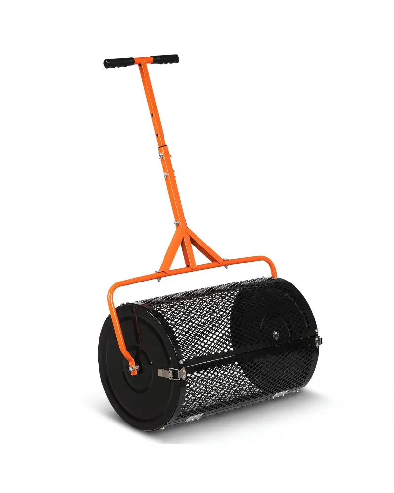 24 Inch Compost Spreader Peat Moss Spreader Roller with Height-Adjustable T-Shaped Handle-Orange - Orange - Lawn Care