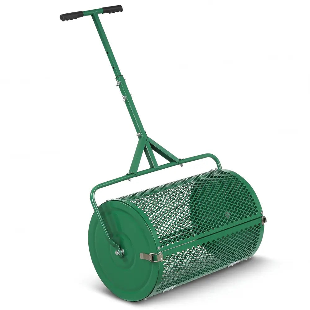 24 Inch Compost Spreader Peat Moss Spreader Roller with Height-Adjustable T-Shaped Handle-Green - Green - Lawn Care