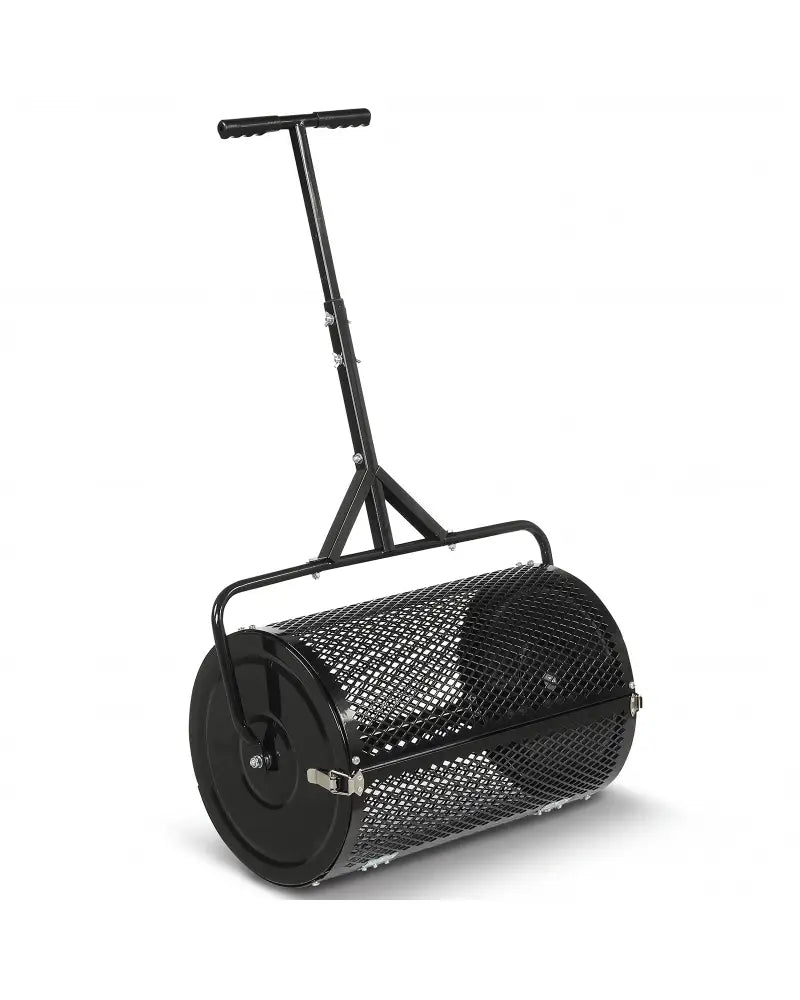 24 Inch Compost Spreader Peat Moss Spreader Roller with Height-Adjustable T-Shaped Handle-Black - Black - Lawn Care