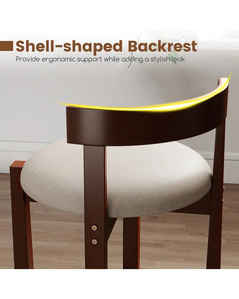 24 Inch Counter Height Bar Stools Set of 2 with Backrests and Footrests-Beige - Beige - Bar Stools