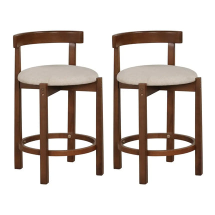 24 Inch Counter Height Bar Stools Set of 2 with Backrests and Footrests-Beige Costway
