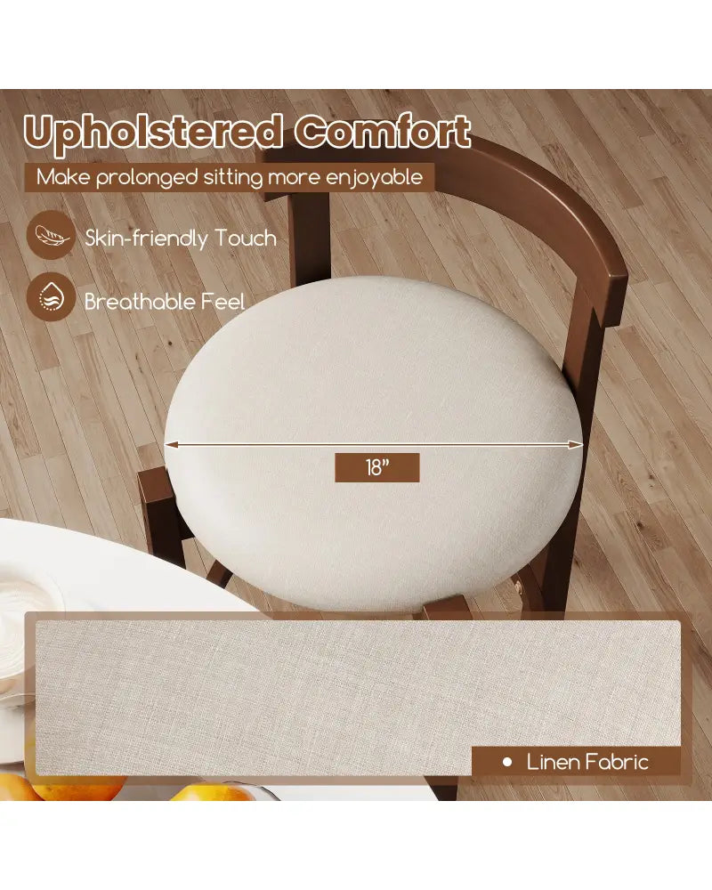24 Inch Counter Height Bar Stools Set of 2 with Backrests and Footrests-Beige - Beige - Bar Stools