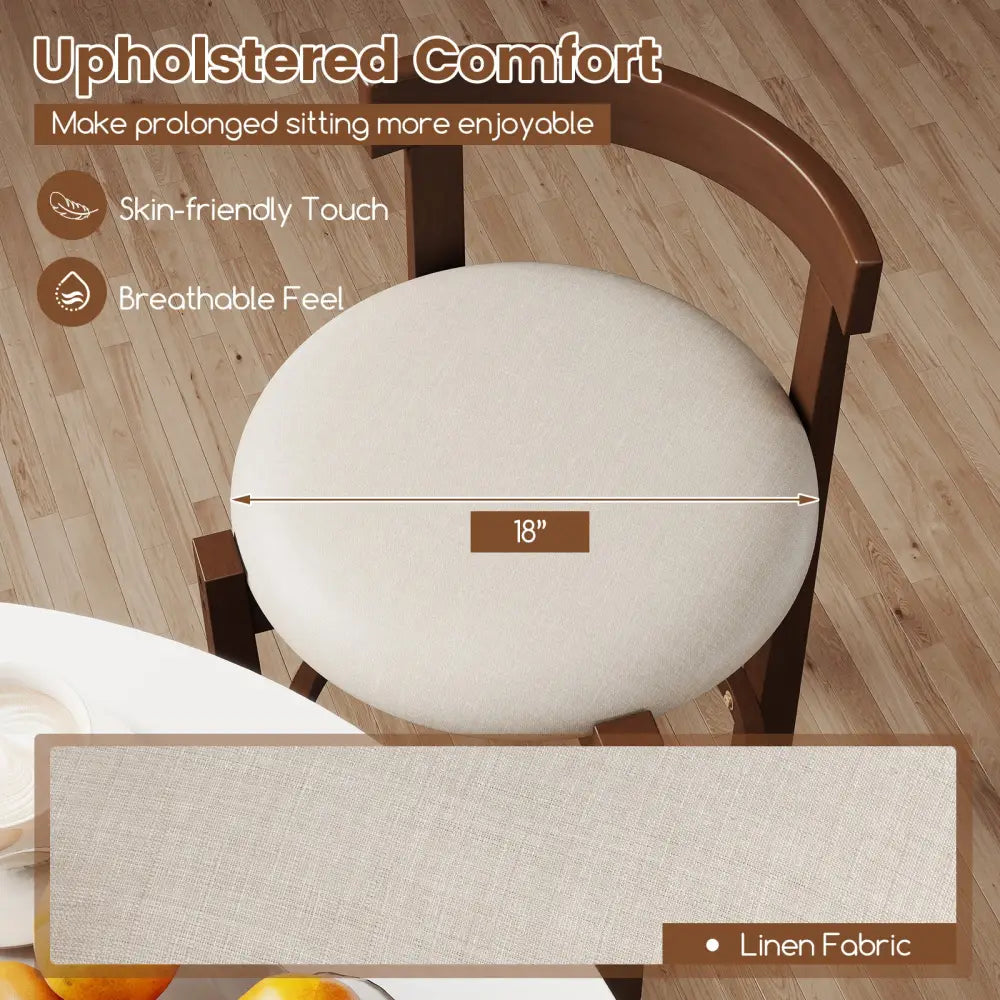 24 Inch Counter Height Bar Stools Set of 2 with Backrests and Footrests-Beige - Beige - Bar Stools