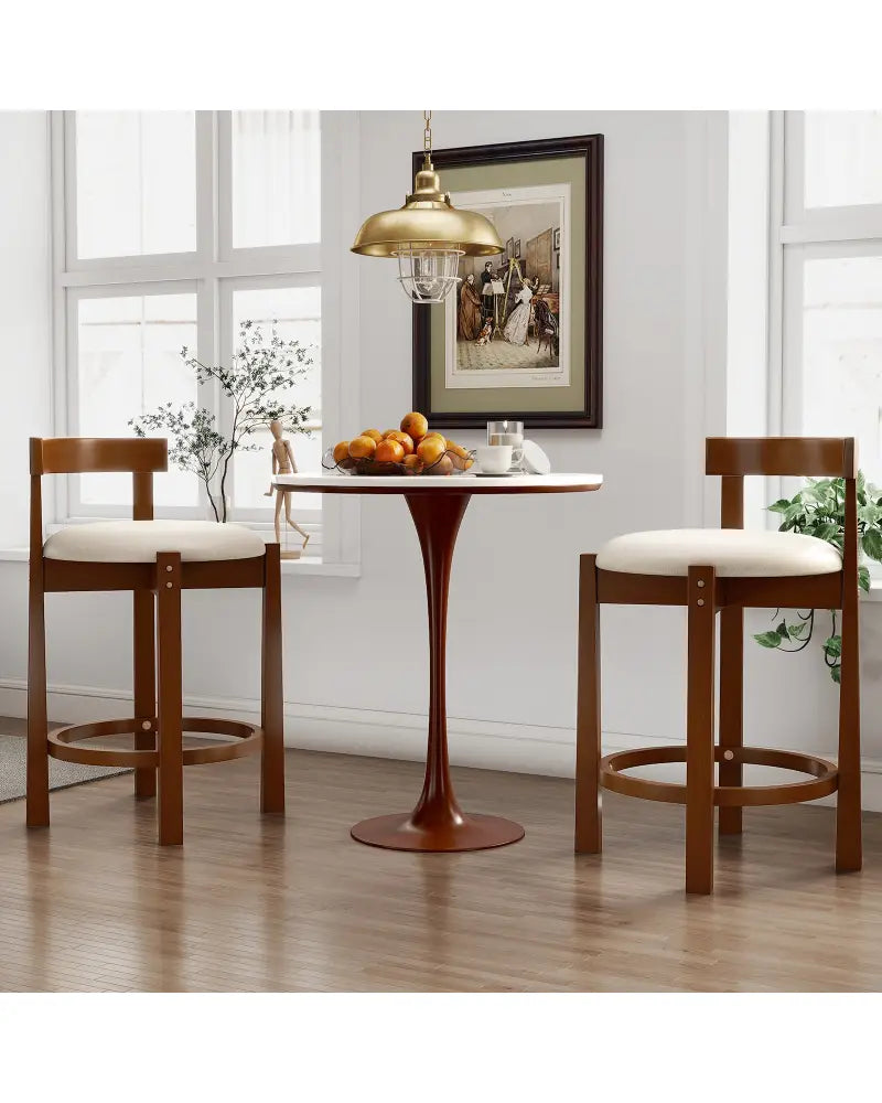24 Inch Counter Height Bar Stools Set of 2 with Backrests and Footrests-Beige - Beige - Bar Stools