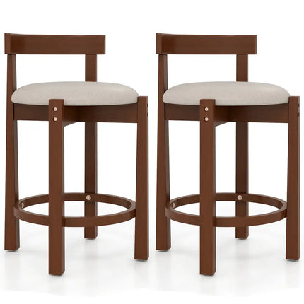 24 Inch Counter Height Bar Stools Set of 2 with Backrests and Footrests-Beige Costway