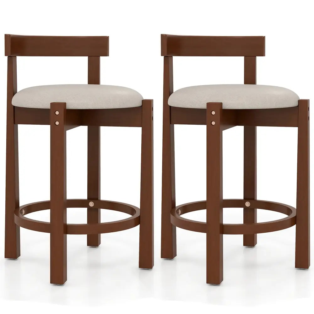24 Inch Counter Height Bar Stools Set of 2 with Backrests and Footrests-Beige Costway