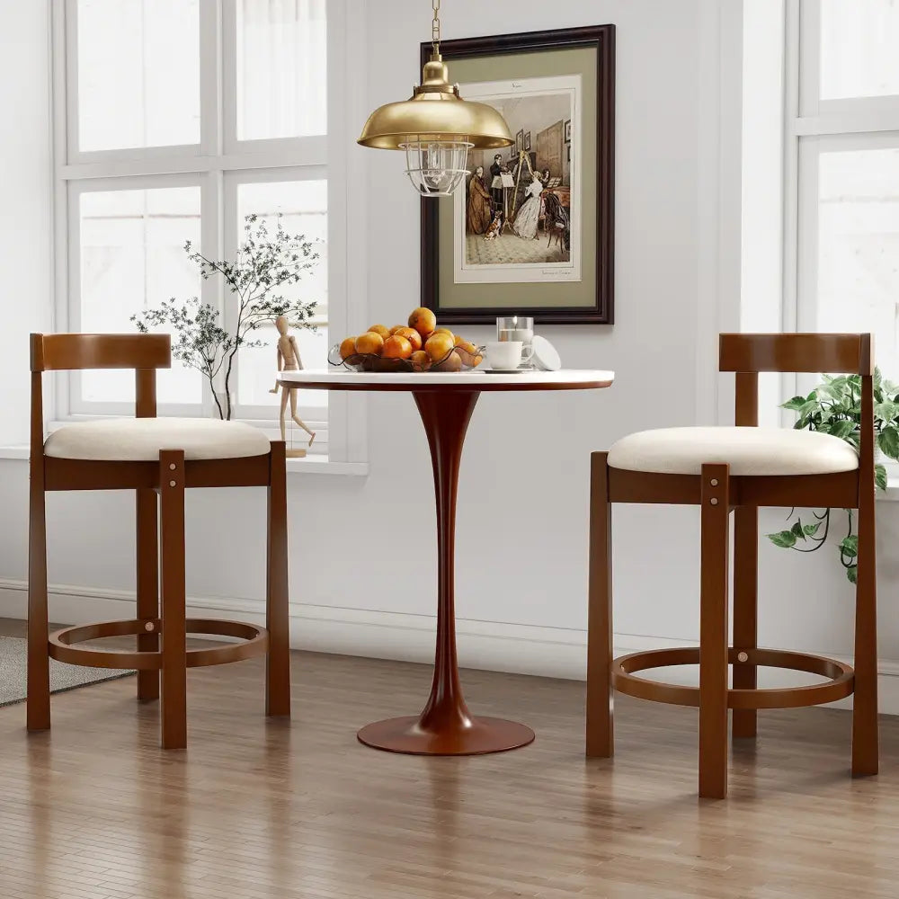 24 Inch Counter Height Bar Stools Set of 2 with Backrests and Footrests-Beige Costway