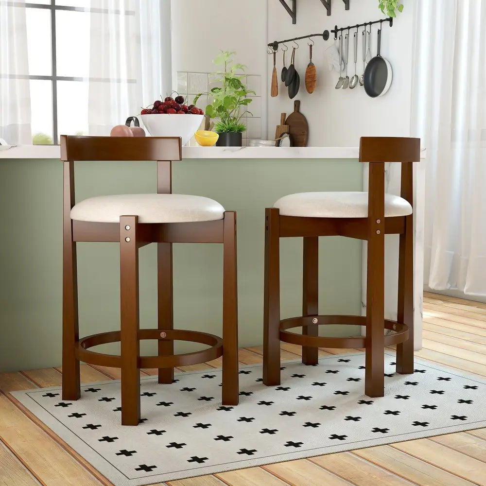 24 Inch Counter Height Bar Stools Set of 2 with Backrests and Footrests-Beige Costway