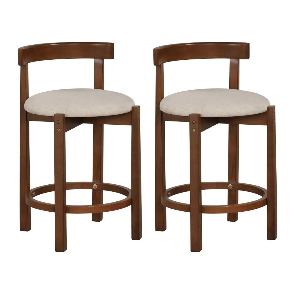 24 Inch Counter Height Bar Stools Set of 2 with Backrests and Footrests-Beige - Beige - Bar Stools
