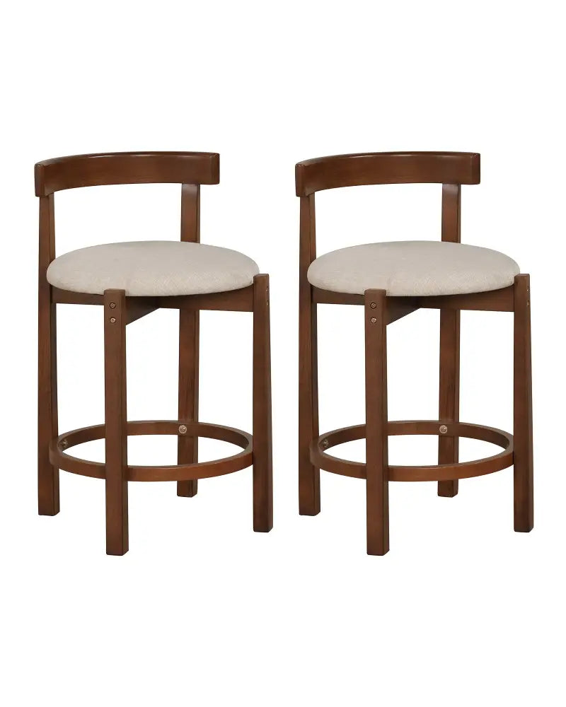 24 Inch Counter Height Bar Stools Set of 2 with Backrests and Footrests-Beige - Beige - Bar Stools