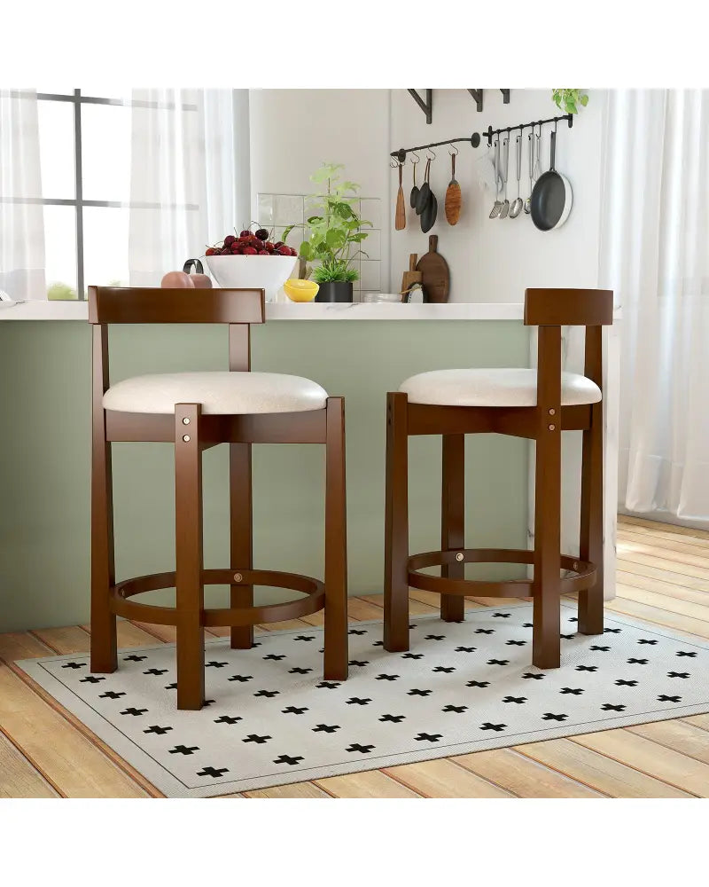 24 Inch Counter Height Bar Stools Set of 2 with Backrests and Footrests-Beige - Beige - Bar Stools