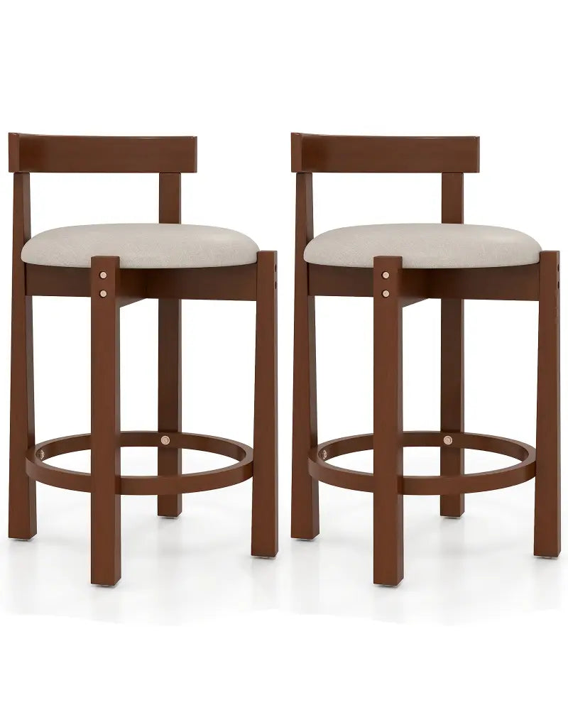 24 Inch Counter Height Bar Stools Set of 2 with Backrests and Footrests-Beige - Beige - Bar Stools