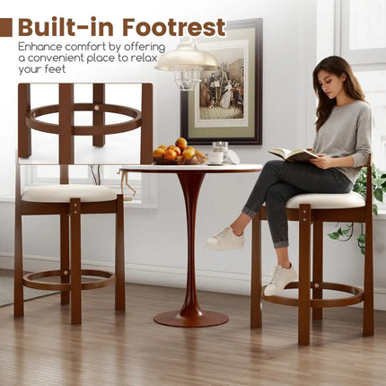 24 Inch Counter Height Bar Stools Set of 2 with Backrests and Footrests-Beige Costway