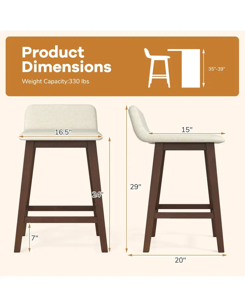 24 Inch Counter Height Bar Stools Set of 2 with Low Back-Brown - Brown - Bar Stools