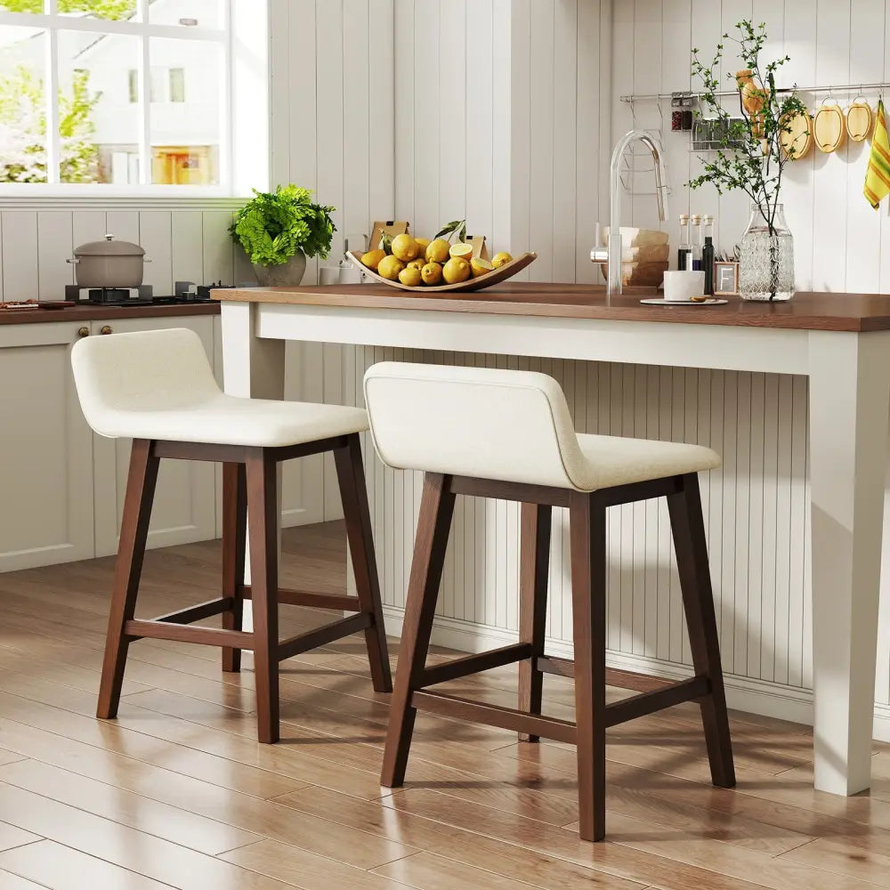 24 Inch Counter Height Bar Stools Set of 2 with Low Back-Brown - Brown - Bar Stools