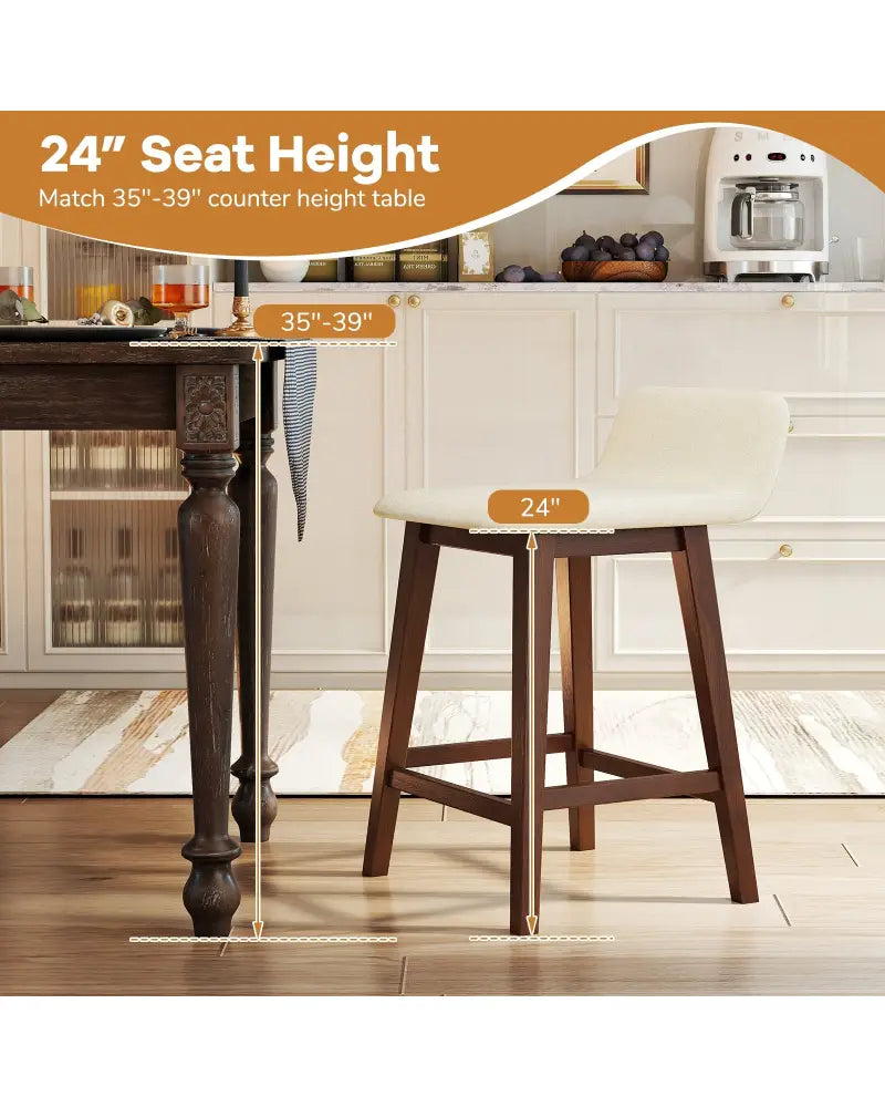 24 Inch Counter Height Bar Stools Set of 2 with Low Back-Brown - Brown - Bar Stools