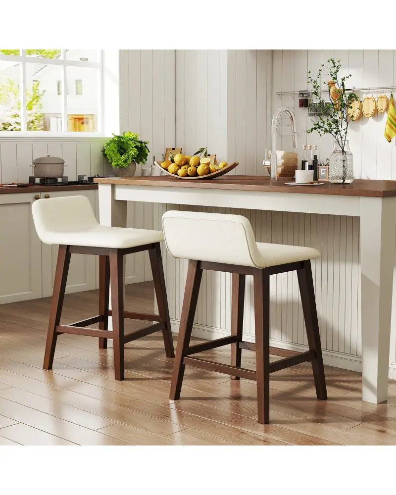 24 Inch Counter Height Bar Stools Set of 2 with Low Back-Brown - Brown - Bar Stools