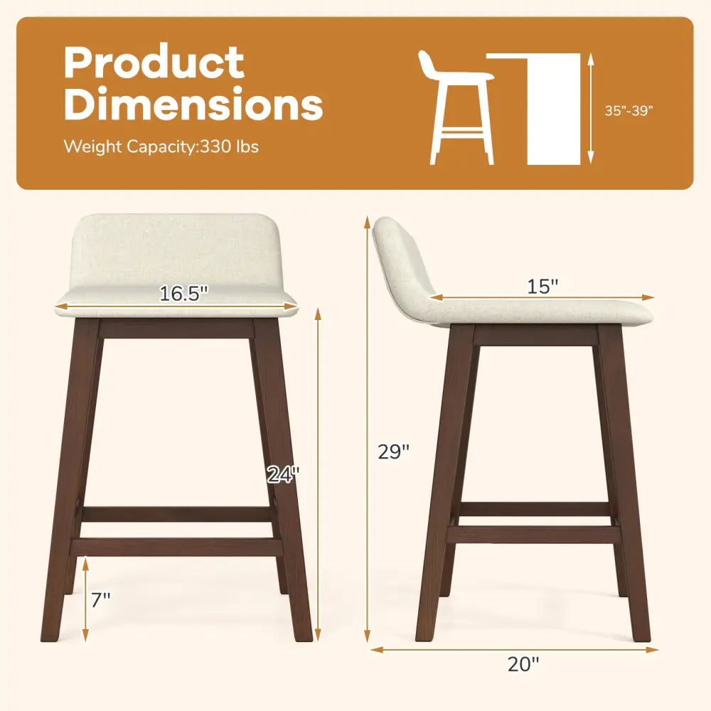 24 Inch Counter Height Bar Stools Set of 2 with Low Back-Brown - Brown - Bar Stools