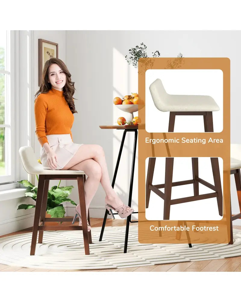 24 Inch Counter Height Bar Stools Set of 2 with Low Back-Brown - Brown - Bar Stools