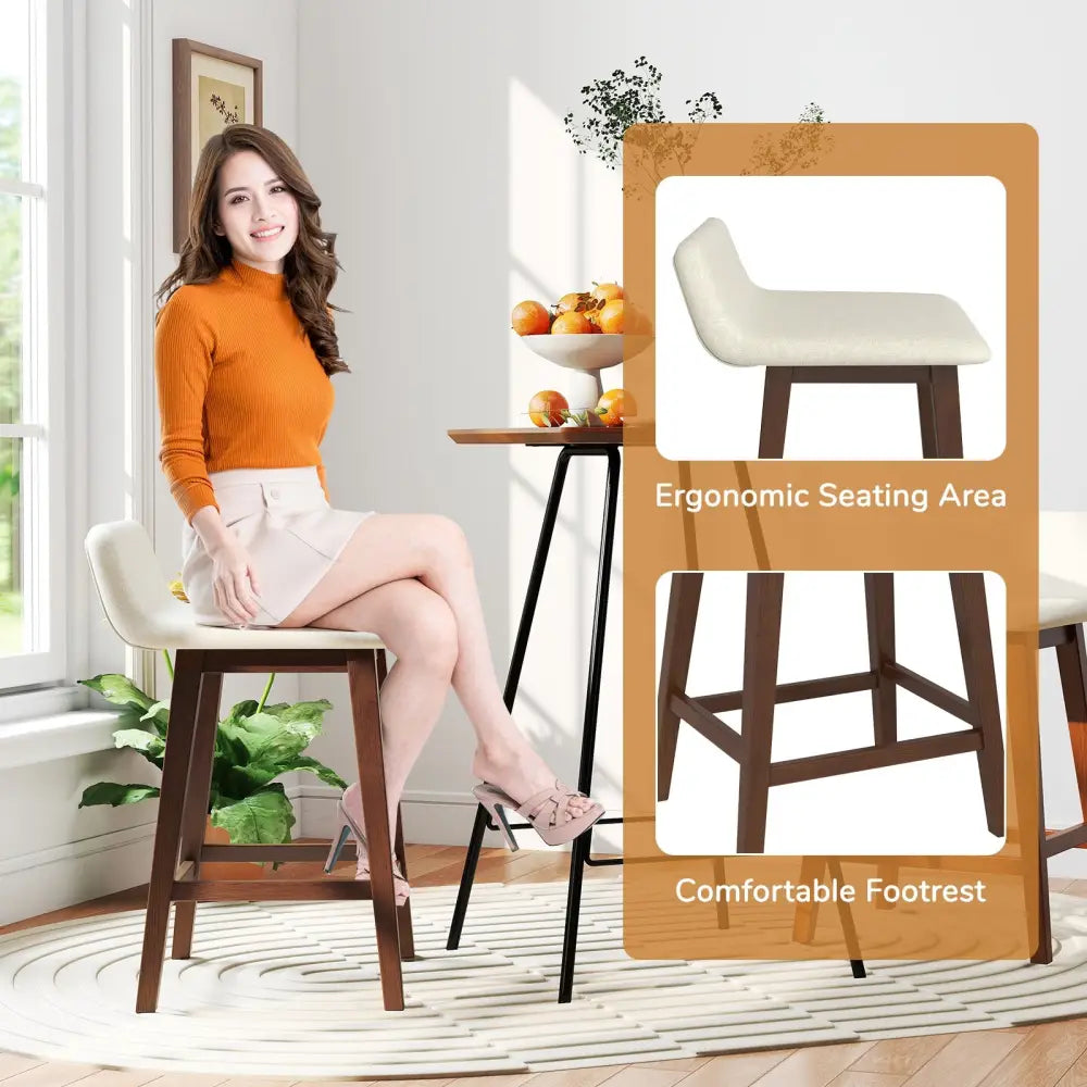 24 Inch Counter Height Bar Stools Set of 2 with Low Back-Brown - Brown - Bar Stools