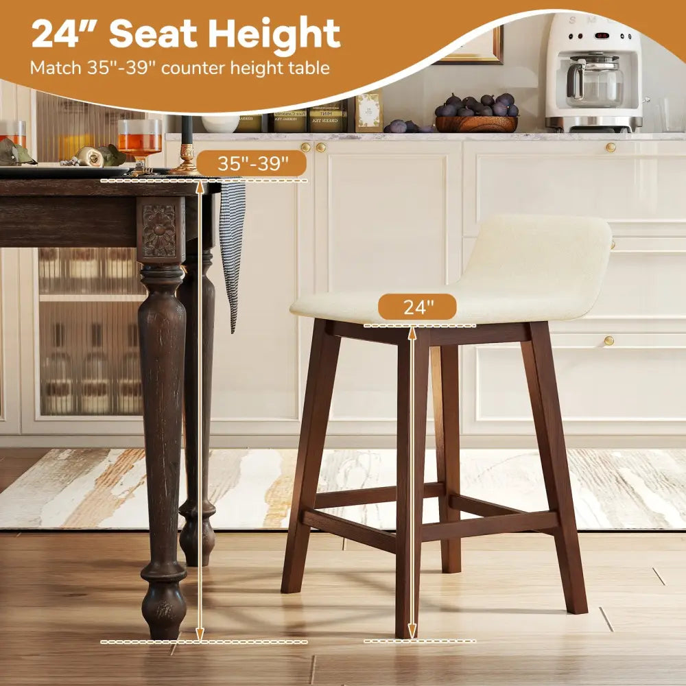 24 Inch Counter Height Bar Stools Set of 2 with Low Back-Brown - Brown - Bar Stools