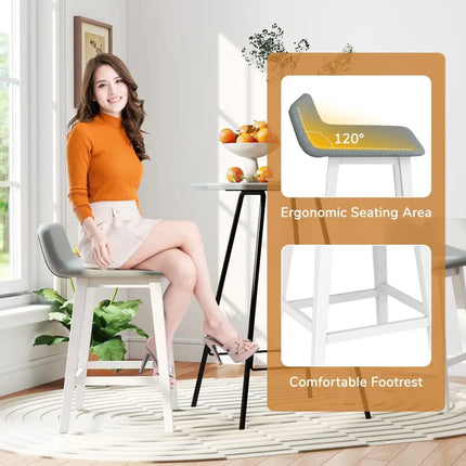 24 Inch Counter Height Bar Stools Set of 2 with Low Back-White Costway