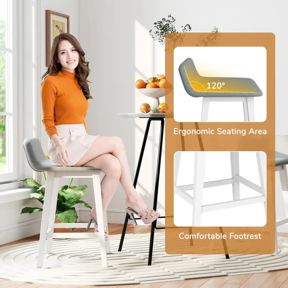24 Inch Counter Height Bar Stools Set of 2 with Low Back-White Costway