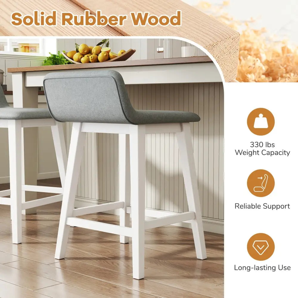 24 Inch Counter Height Bar Stools Set of 2 with Low Back-White Costway