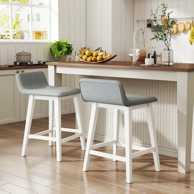 24 Inch Counter Height Bar Stools Set of 2 with Low Back-White Costway